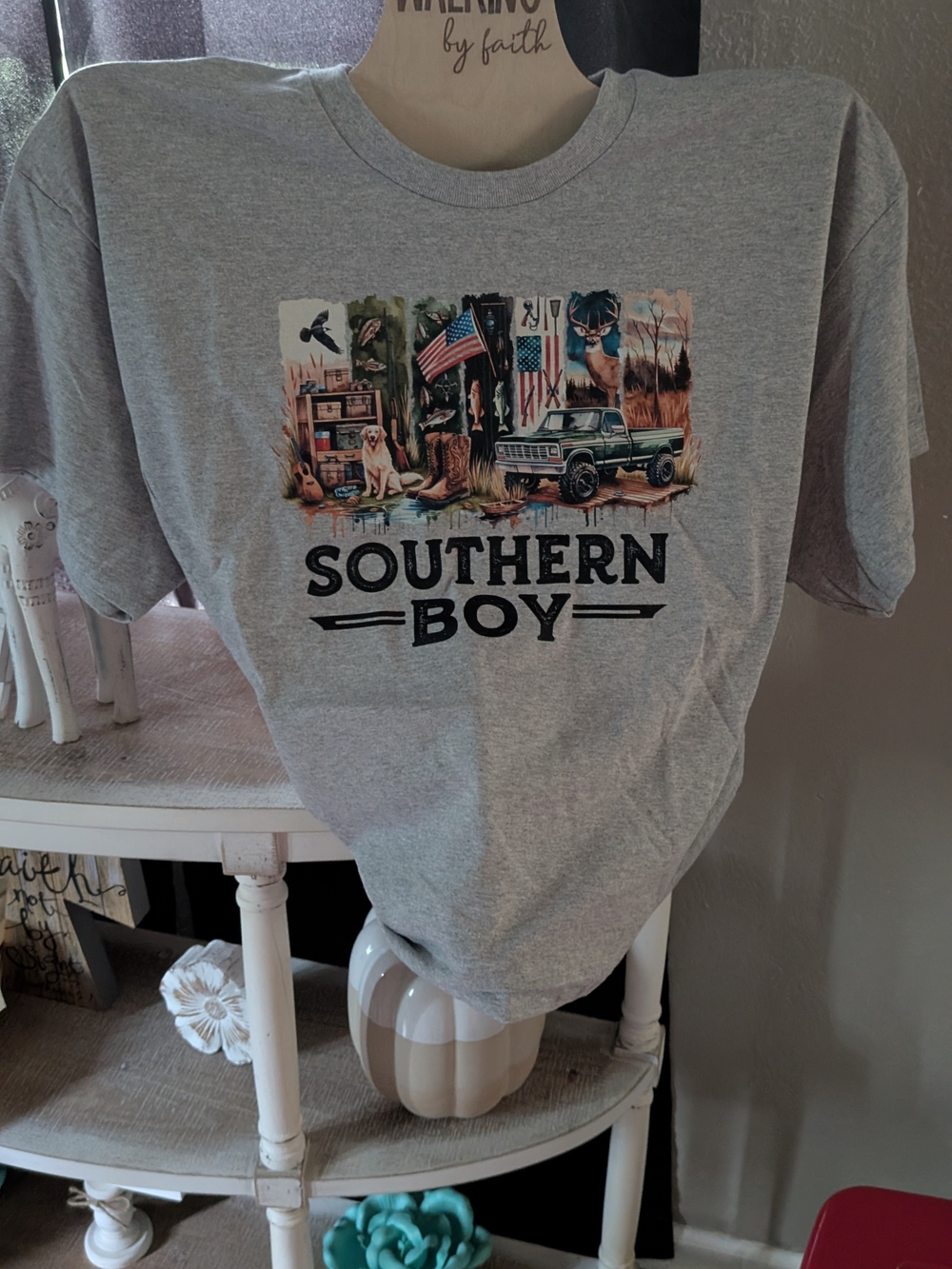 Gildan Gray "Southern Boy" Short Sleeve Tee with Multicolor Graphic